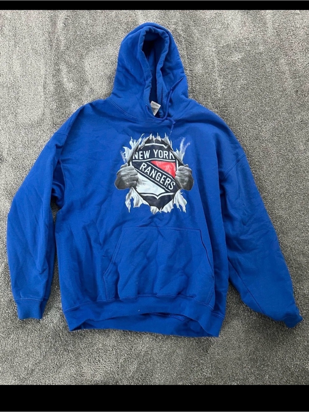 NHL Mens New York Rangers Large Logo Hoodie Sweatshirt Blue Size XL